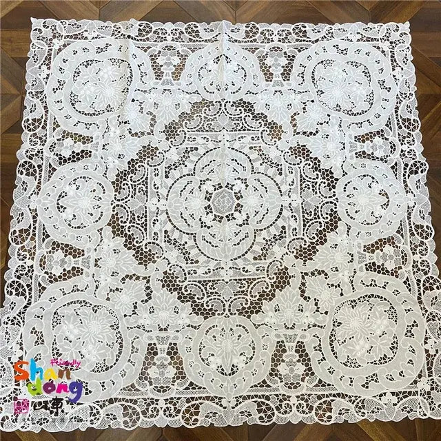 @5801 Vintage Italian Lace, Richelieu Embroidery Tablecloth, Piano Cover, Cutwork, Classical, Elegant, White, Beige, Great Gift