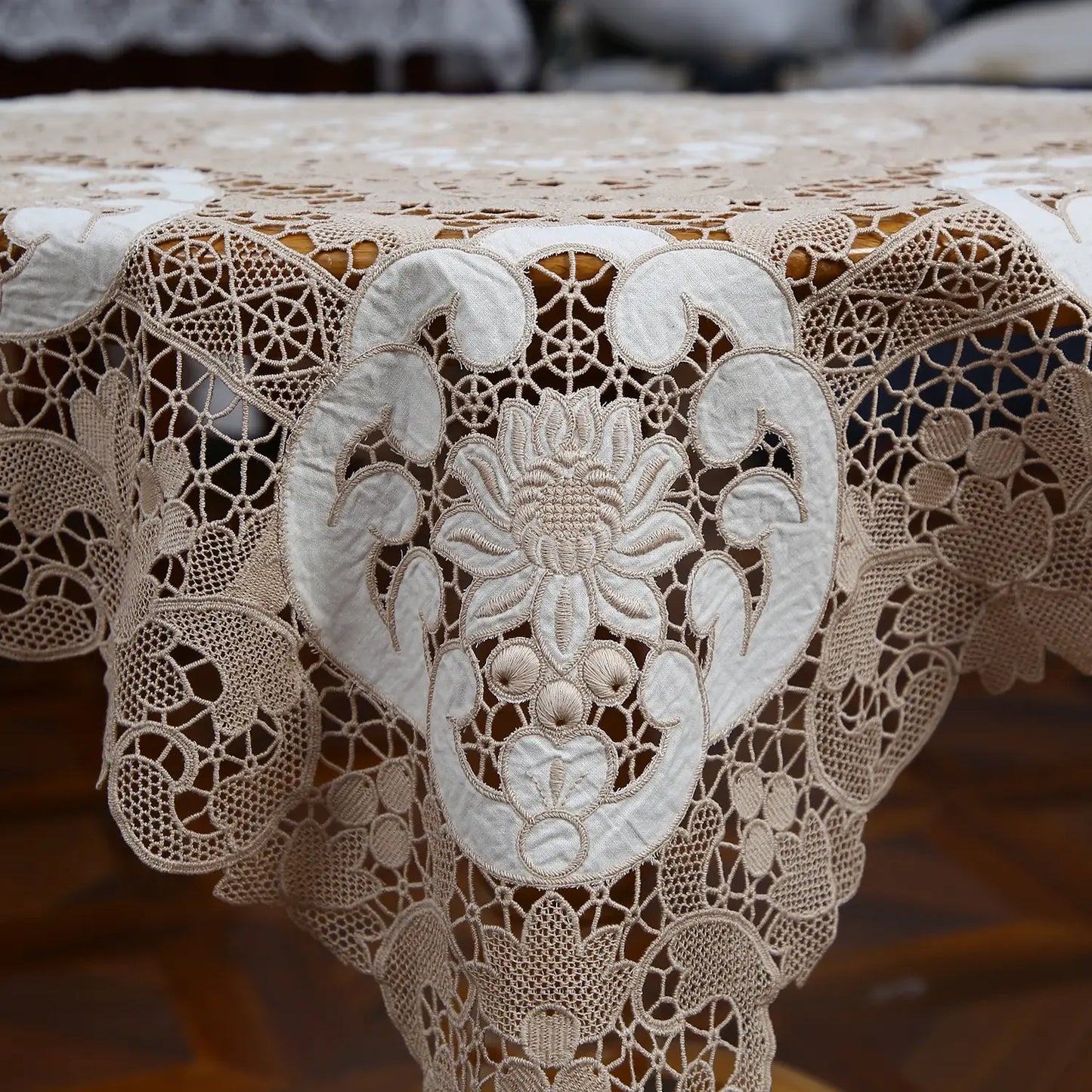 @5801 Vintage Italian Lace, Richelieu Embroidery Tablecloth, Piano Cover, Cutwork, Classical, Elegant, White, Beige, Great Gift