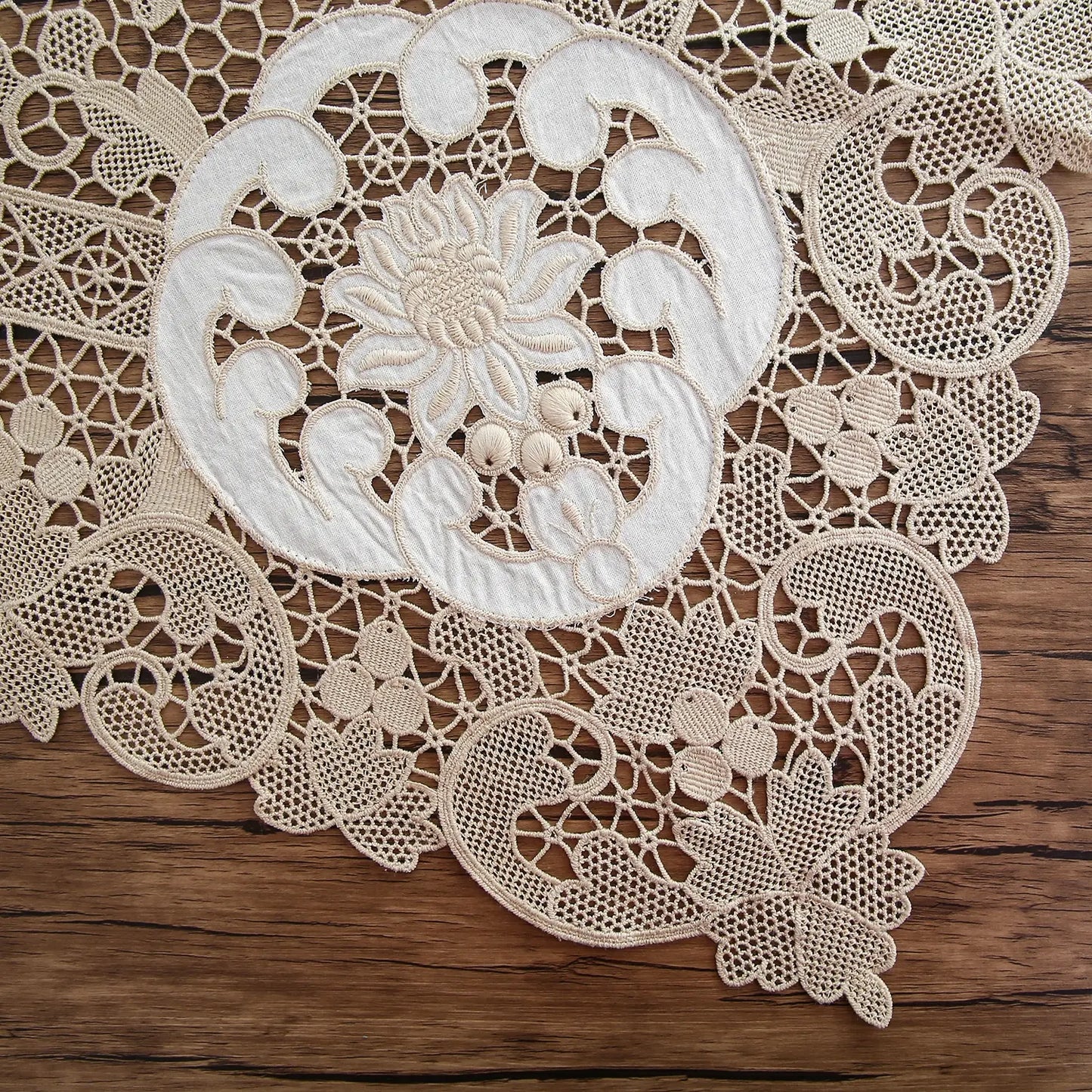 @5801 Vintage Italian Lace, Richelieu Embroidery Tablecloth, Piano Cover, Cutwork, Classical, Elegant, White, Beige, Great Gift