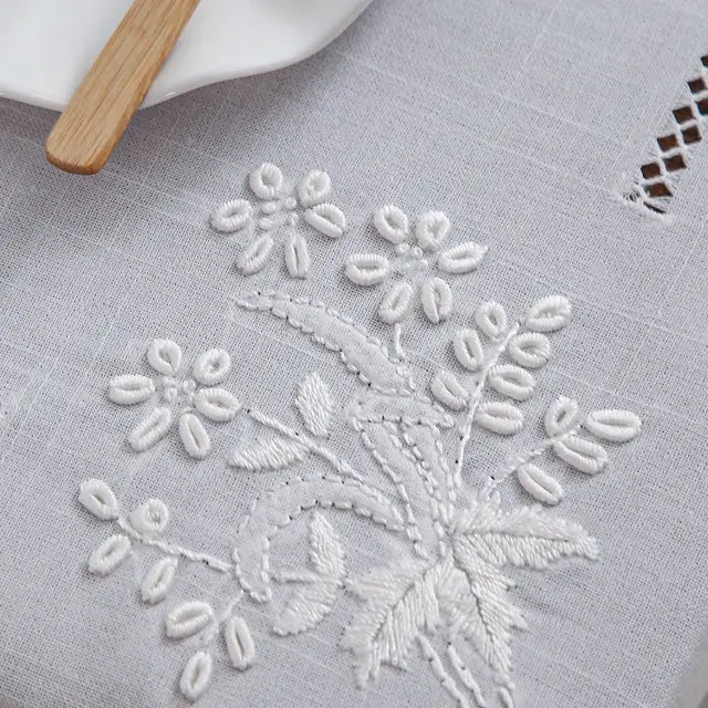 100% Handmade Vintage Tablecloth,Hemstitched Embroidered by Hands,Whi –  Camellia Casa