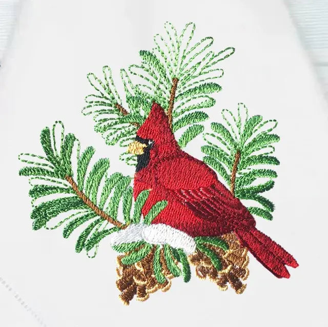 @Adorable Christmas Birds Embroidery Napkin, Placemat, Hemstitch, Cotton+Linen, Table Decoration