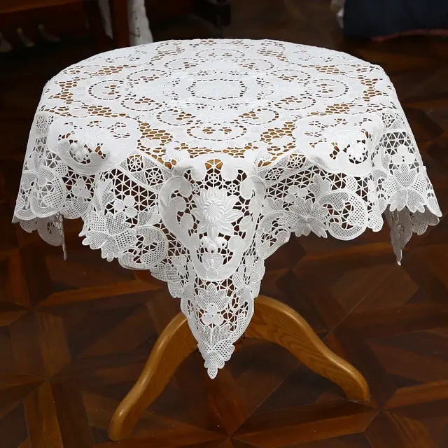 @5801  Vintage Italian Lace, Richelieu Embroidery Tablecloth, Piano Cover, Cutwork, Classical, Elegant, White, Beige, Great Gift