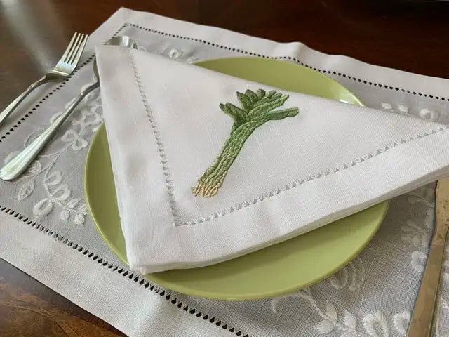 Vegetable Napkins Hemstitched Embroidery, Linen+Cotton Table Decor, Beetroot, Fennel, Carrot,Home/Airbnb/Banquets/Hotel