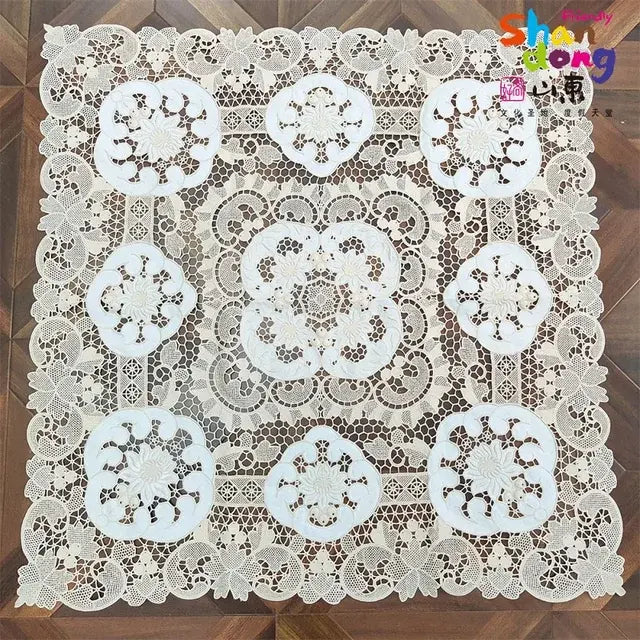 @5801  Vintage Italian Lace, Richelieu Embroidery Tablecloth, Piano Cover, Cutwork, Classical, Elegant, White, Beige, Great Gift