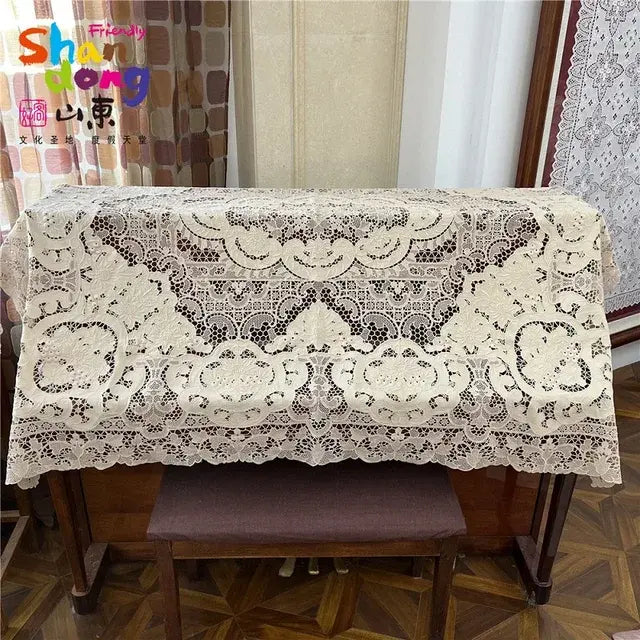 @5801  Vintage Italian Lace, Richelieu Embroidery Tablecloth, Piano Cover, Cutwork, Classical, Elegant, White, Beige, Great Gift